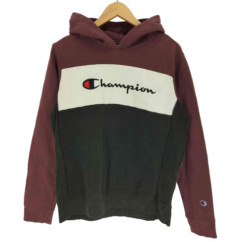 チャンピオン Champion スクリプト ロゴ 刺繍 スイッチングカラー プルオーバー パーカー 袖目あり レディース import:XL