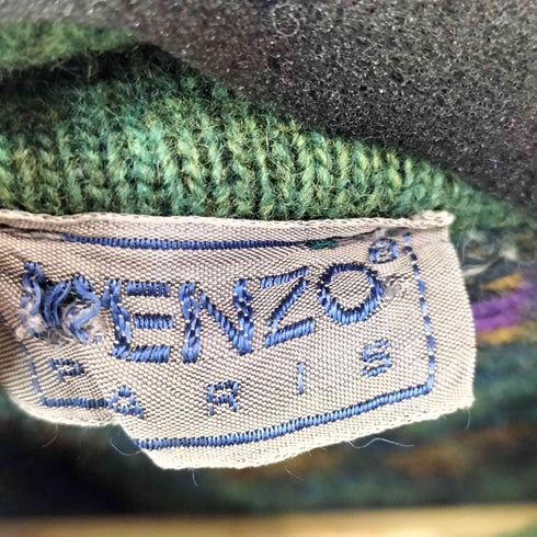 ケンゾー KENZO 80-90S 総柄 ウール ニットポロ メンズ
