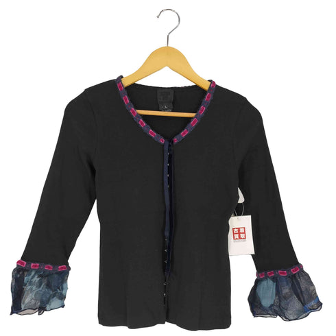 アナスイ ANNA SUI USA製 レース切替 コットン カーディガン レディース import:L