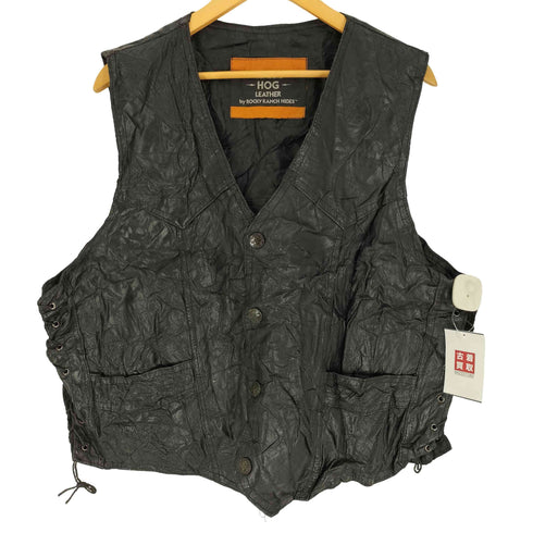 GENUINE HOG LEATHER BY ROCKY RANCH HIDES レザー 切替 サイドレース ベスト メンズ