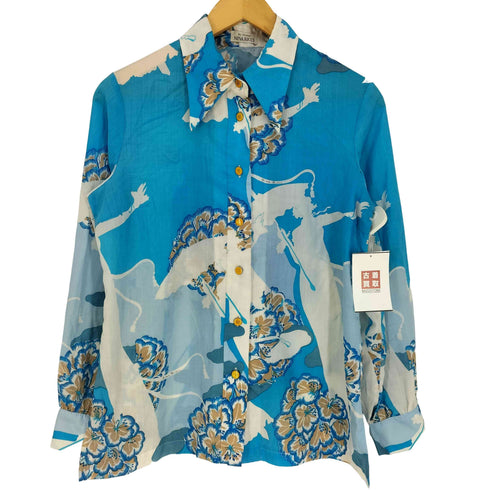 ニナリッチ NINA RICCI 総柄 ハイビスカス ロゴ ボタン デカ襟 L/S シャツ レディース