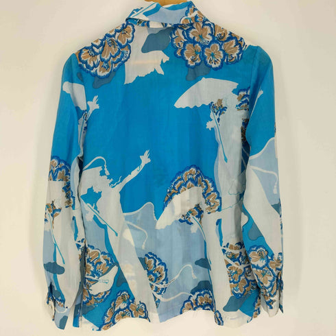ニナリッチ NINA RICCI 総柄 ハイビスカス ロゴ ボタン デカ襟 L/S シャツ レディース