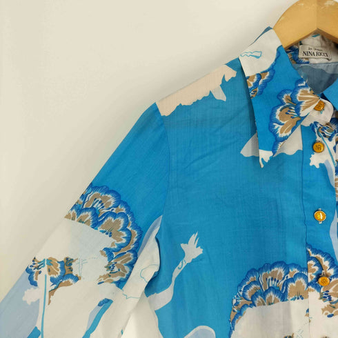 ニナリッチ NINA RICCI 総柄 ハイビスカス ロゴ ボタン デカ襟 L/S シャツ レディース