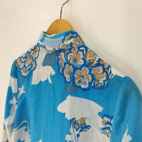 ニナリッチ NINA RICCI 総柄 ハイビスカス ロゴ ボタン デカ襟 L/S シャツ レディース