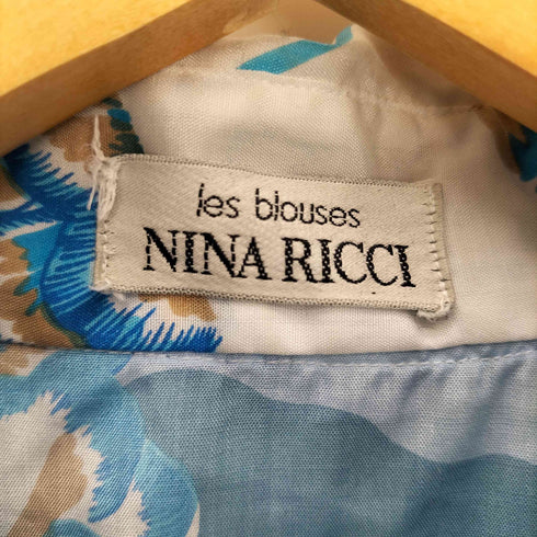 ニナリッチ NINA RICCI 総柄 ハイビスカス ロゴ ボタン デカ襟 L/S シャツ レディース