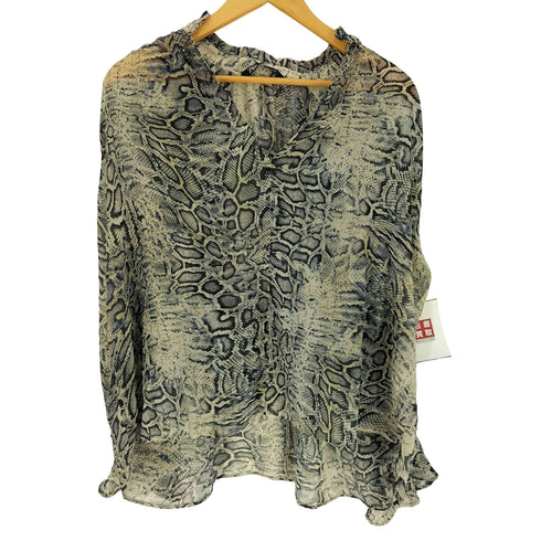 ザラ ZARA 総柄 クロコダイル レース襟 オープン シャツ ブラウス レディース import:M