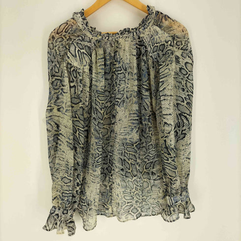ザラ ZARA 総柄 クロコダイル レース襟 オープン シャツ ブラウス レディース import:M