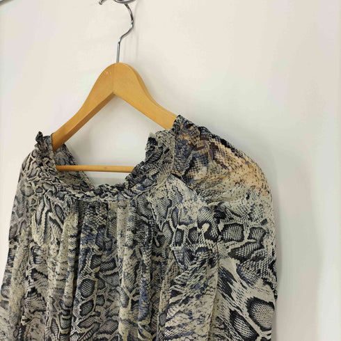ザラ ZARA 総柄 クロコダイル レース襟 オープン シャツ ブラウス レディース import:M