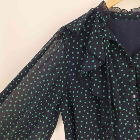 ジャスグリッティー JUSGLITTY 22SS ドット フリル ボウタイ ブラウス シャツ ビックカラー レディース JPN:2
