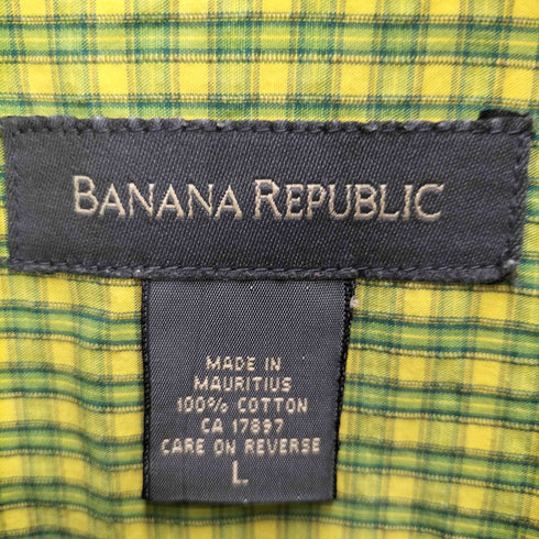 バナナリパブリック BANANA REPUBLIC チェック シアサッカー S/S レギュラー シャツ メンズ import:L
