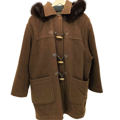 80-90s MADE IN ITALY モヘヤ混 フェイクファー ダッフルコート レディース 52