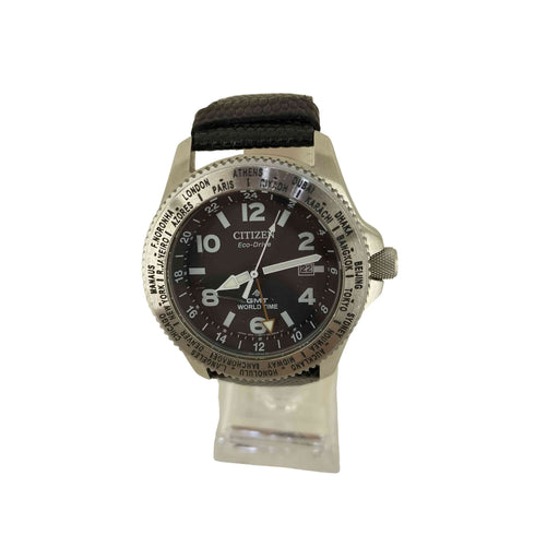 シチズン CITIZEN GMT WORLD TIME エコ・ドライブ レザーベルト 腕時計 メンズ