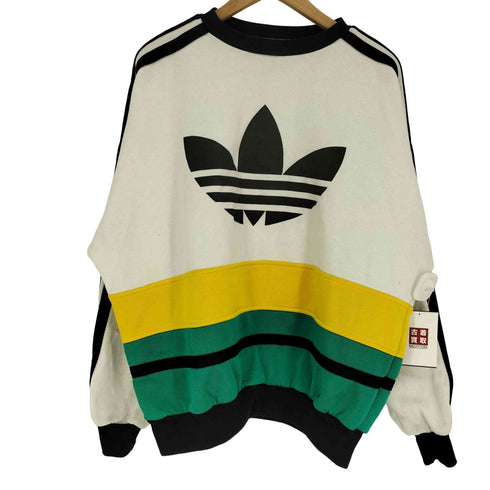 アディダス adidas 80-90S 銀タグ 台湾製 CUP トレフォイル ロゴ プリント スイッチングカラー アーム スリーストライプ スウェット メンズ import:M