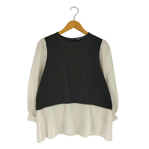 ザラ ZARA 異素材ドッキング パフスリーブ プリーツブラウス レディース import:S