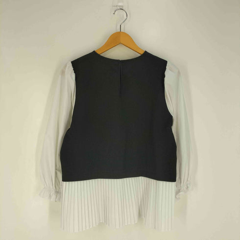 ザラ ZARA 異素材ドッキング パフスリーブ プリーツブラウス レディース import:S