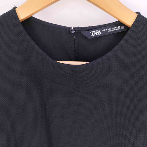 ザラ ZARA 異素材ドッキング パフスリーブ プリーツブラウス レディース import:S