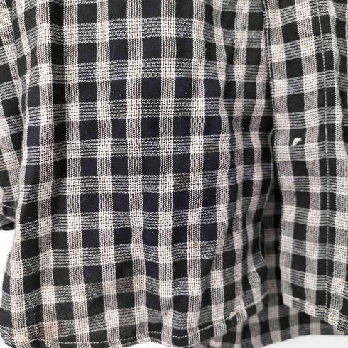 Policy STUDIO レーヨンリネン混 ワンポケットL/Sバンドカラーチェックシャツ メンズ import:L