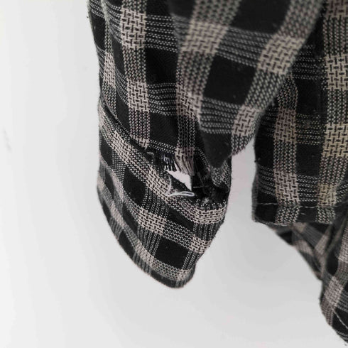 Policy STUDIO レーヨンリネン混 ワンポケットL/Sバンドカラーチェックシャツ メンズ import:L