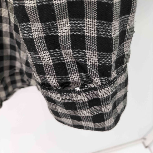 Policy STUDIO レーヨンリネン混 ワンポケットL/Sバンドカラーチェックシャツ メンズ import:L