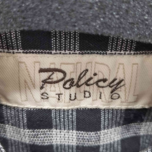 Policy STUDIO レーヨンリネン混 ワンポケットL/Sバンドカラーチェックシャツ メンズ import:L