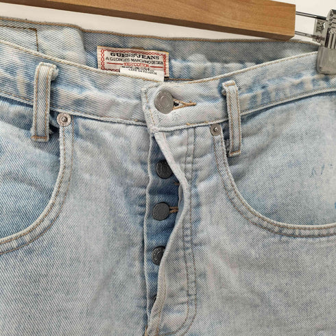 ゲス GUESS 90s USA製 5Pボタンフライテーパードデニム アイスウォッシュ メンズ JPN:2