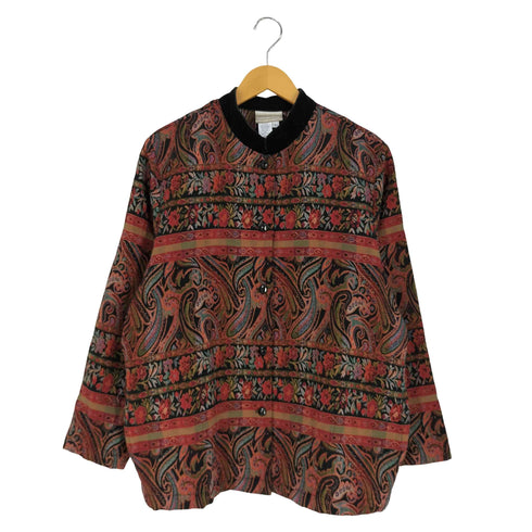 コールドウォータークリーク Coldwater Creek USA製 ジャガード織り バンドカラージャケット レディース import:L