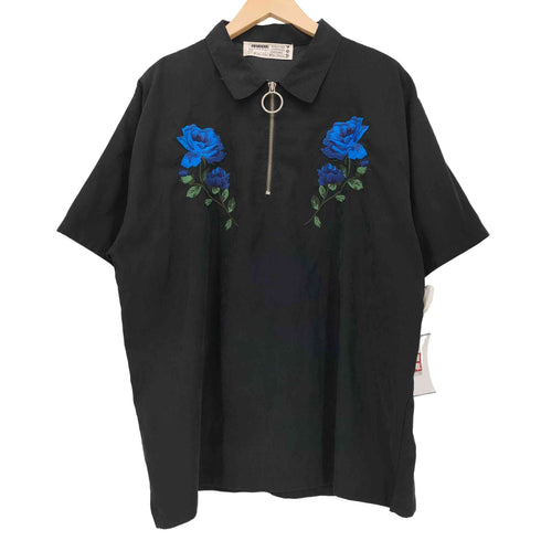 レジェンダ LEGENDA 青薔薇刺繍 ハーフジップ S/S シャツ メンズ FREE