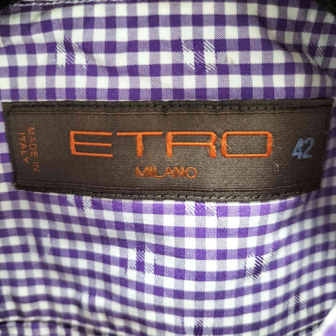 エトロ ETRO 刺繍ロゴ ギンガムチェックシャツ メンズ 42
