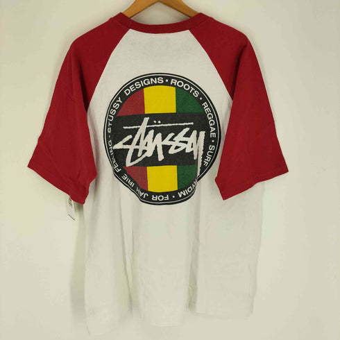 ステューシー Stussy 00S AUTHENTIC バック ラスタカラー サークルロゴ プリント ラグランスリーブ Tシャツ メンズ import:L