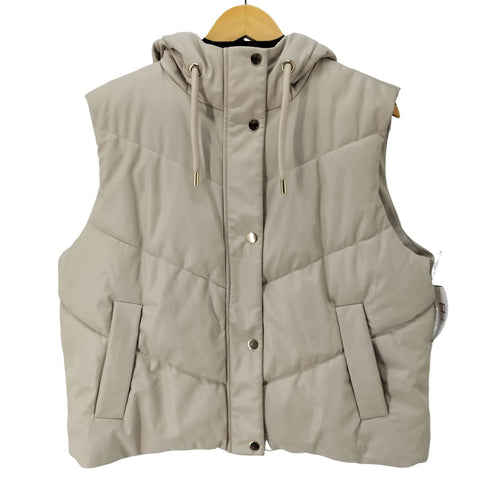 ザラ ZARA レザーフーデッド中綿ダウンベスト レディース import:M