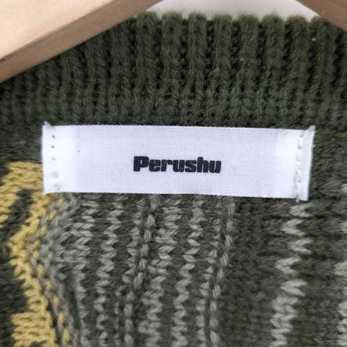 ペルーシュ Perushu 袖 ロゴ 刺繍 3D ニット L/S ポロシャツ メンズ JPN:M