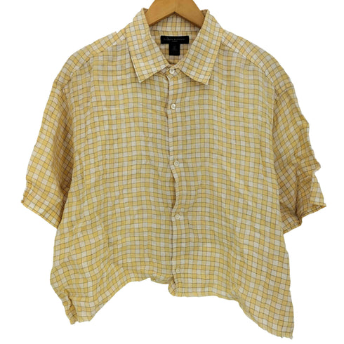 バナナリパブリック BANANA REPUBLIC カットオフ リネン 半袖チェックシャツ レディース import:XL