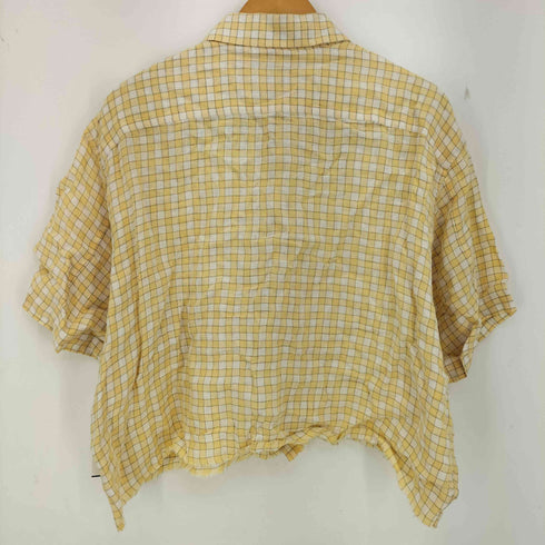 バナナリパブリック BANANA REPUBLIC カットオフ リネン 半袖チェックシャツ レディース import:XL