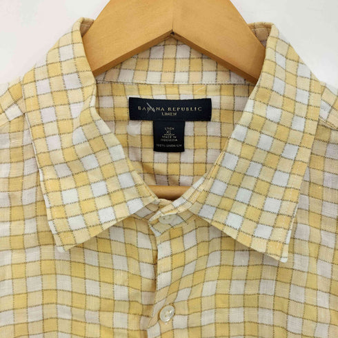 バナナリパブリック BANANA REPUBLIC カットオフ リネン 半袖チェックシャツ レディース import:XL