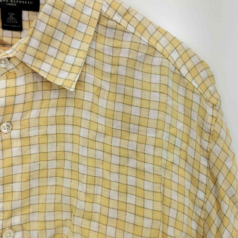 バナナリパブリック BANANA REPUBLIC カットオフ リネン 半袖チェックシャツ レディース import:XL