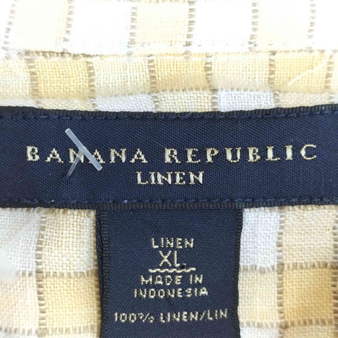 バナナリパブリック BANANA REPUBLIC カットオフ リネン 半袖チェックシャツ レディース import:XL
