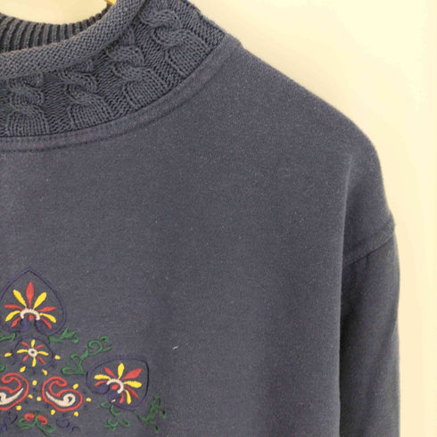 ハントクラブ HUNT CLUB 花 刺繍 リブ ケーブルニット ロールネック ポリ コットン スウェット メンズ import:S