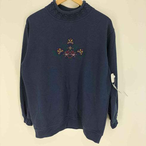 ハントクラブ HUNT CLUB 花 刺繍 リブ ケーブルニット ロールネック ポリ コットン スウェット メンズ import:S