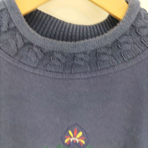ハントクラブ HUNT CLUB 花 刺繍 リブ ケーブルニット ロールネック ポリ コットン スウェット メンズ import:S
