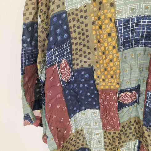 ロバートストック ROBERT STOCK 総柄 パッチワーク S/S シルク シャツ メンズ import:XL