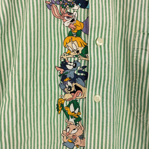 TINY TOON Adventures フロント キャラクター 刺繍 L/S ストライプ シャツ メンズ import:L