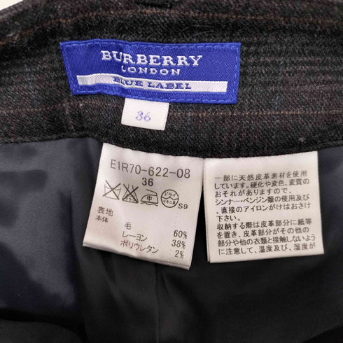 バーバリーブルーレーベル BURBERRY BLUE LABEL グレー チェック 2タック レーヨン混 アンクル テーパード パンツ レディース EUR:36