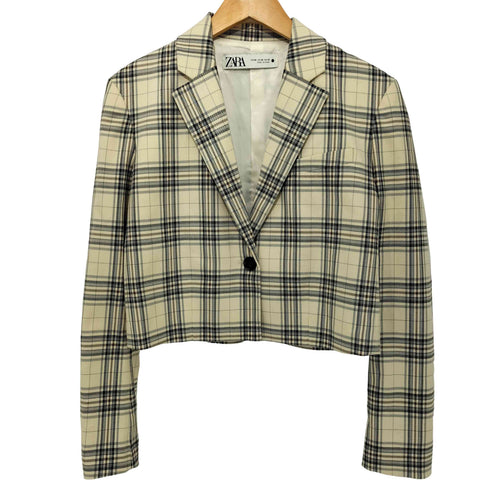 ザラ ZARA チェック柄 1B ショートテーラードジャケット レディース import:XS