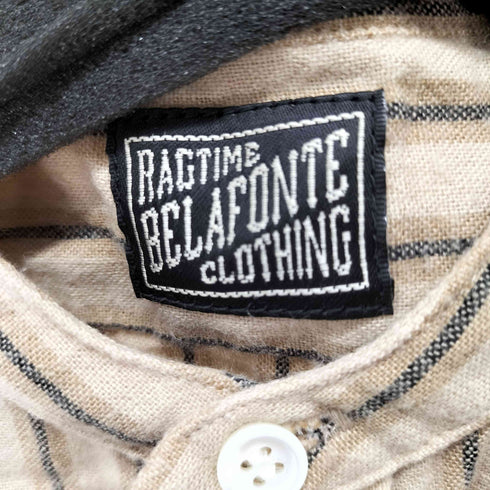 ベラフォンテ belafonte ストライプノーカラーL/Sシャツ メンズ JPN:M