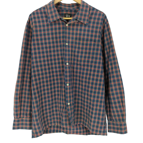 ステューシー Stussy 90-00S 紺タグ L/S タータンチェック 開襟 オープンカラー L/S シャツ メンズ import:L