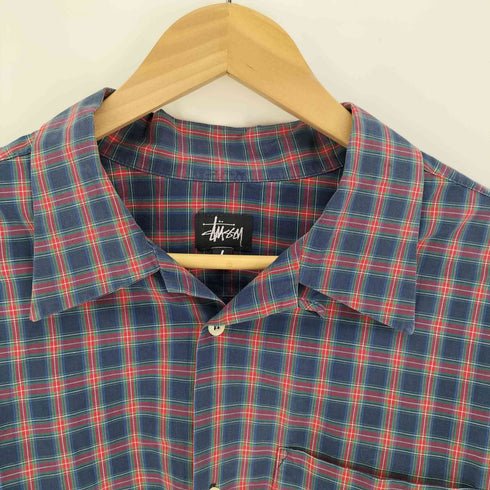 ステューシー Stussy 90-00S 紺タグ L/S タータンチェック 開襟 オープンカラー L/S シャツ メンズ import:L