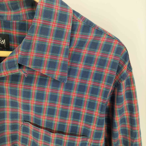 ステューシー Stussy 90-00S 紺タグ L/S タータンチェック 開襟 オープンカラー L/S シャツ メンズ import:L