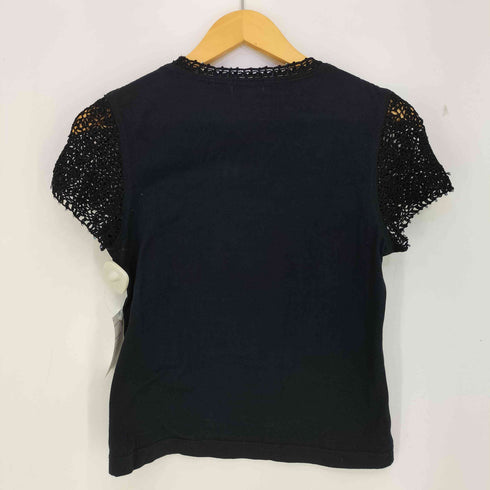 クレージュ courreges ロゴ刺繍 ビーズ レース切替Tシャツ レディース 9R