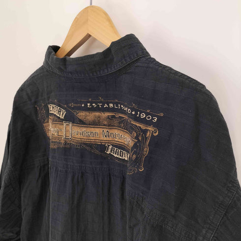 ハーレーダビッドソン HARLEY-DAVIDSON 05AW 両面プリント 織り チェック L/S オーバーサイズ シャツ ビッグサイズ メンズ XXL