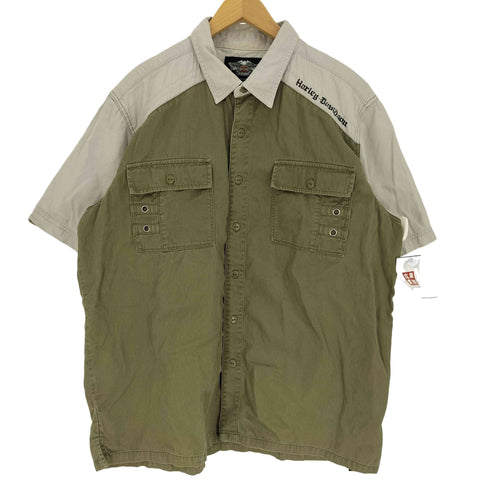 ハーレーダビッドソン HARLEY-DAVIDSON 11SS MILITARY STYLE WOVEN バイカラー S/S ワーク シャツ メンズ import:XL